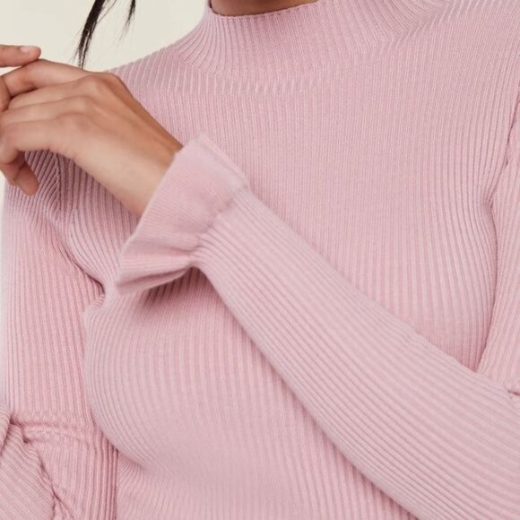 Rachel Parcell Flare Sleeve Mock Neck Ribbed Sweater Silver Pink Size Large - Picture 4 of 12